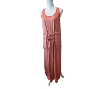 Banana Republic Women Rose Pink Drawstring Waist Pocket Sleeveless Maxi Dress 6